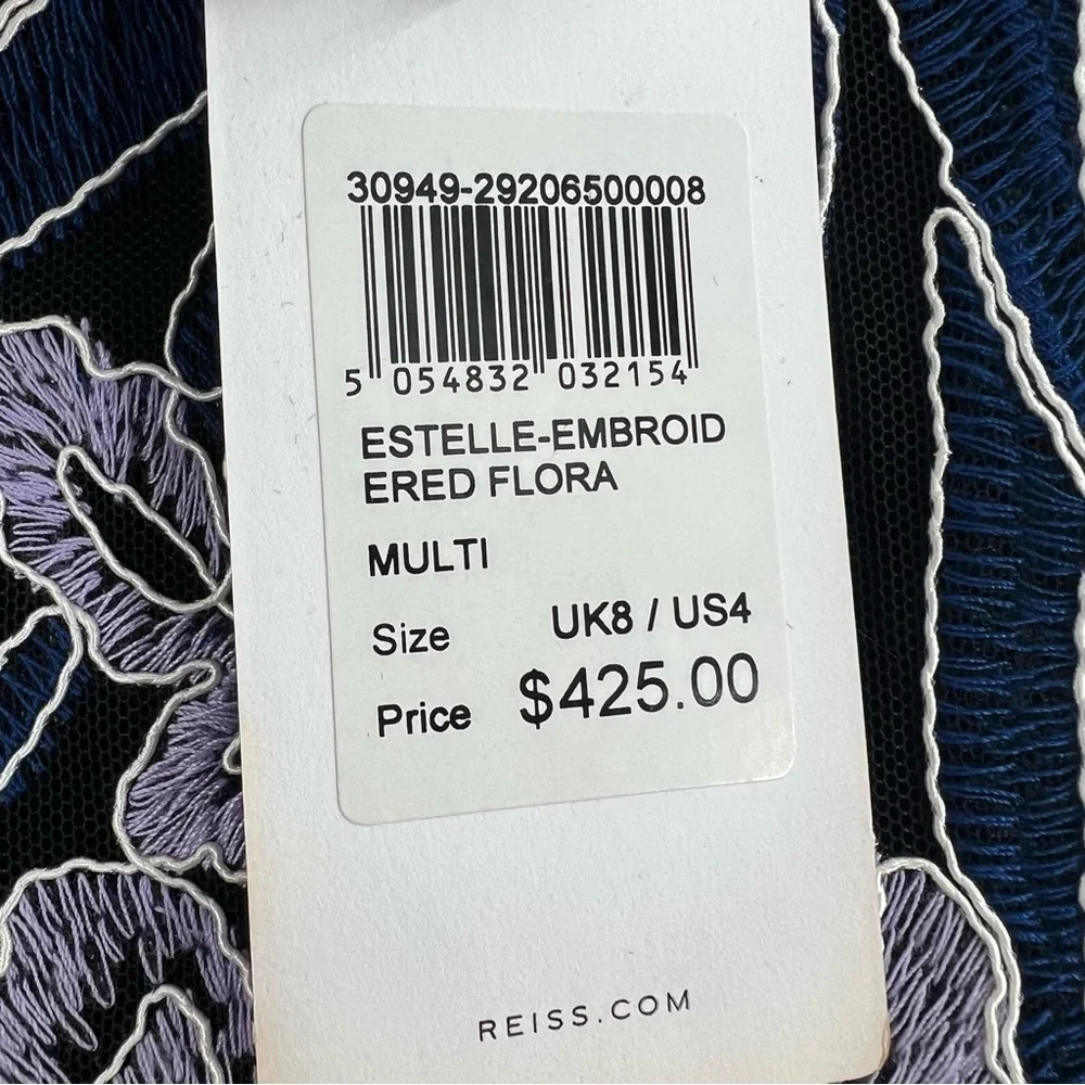 Reiss NWT Estelle Floral Embroidered Mini Dress size 4 - Picture 6 of 10
